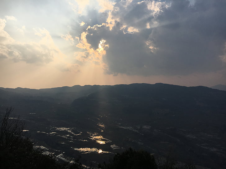 nuovirų dieną debesys, terasa, yunnan provincija