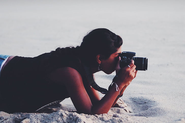 cámara, réflex digital, chica, al aire libre, persona, fotógrafo, Fotografía