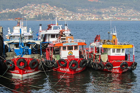 İspanya, Galiçya, tekneler, Balık tutma, Midye, Ria de vigo