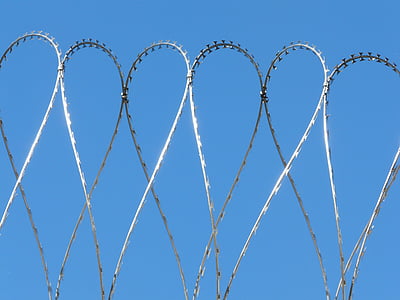 sikkerhed, Wire, risiko, hegnet, blå, pigtråd