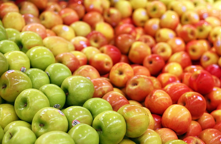 Poma, pomes, verd, vermell, selecció, súper, mercat