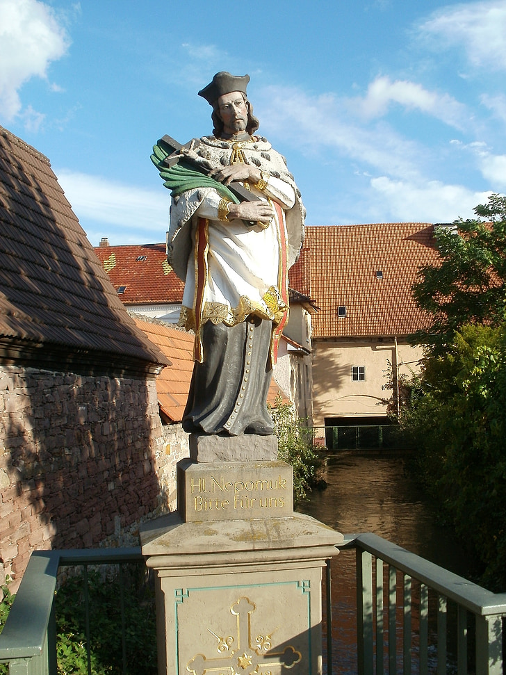 statue, martyr, st nepomuk, sculpture, europe, kraichbach, person