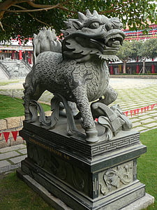 china, dragon, lion, temple, stone, carving, sculpture