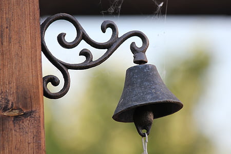 campana, metal, hierro, al aire libre, decoración, antiguo
