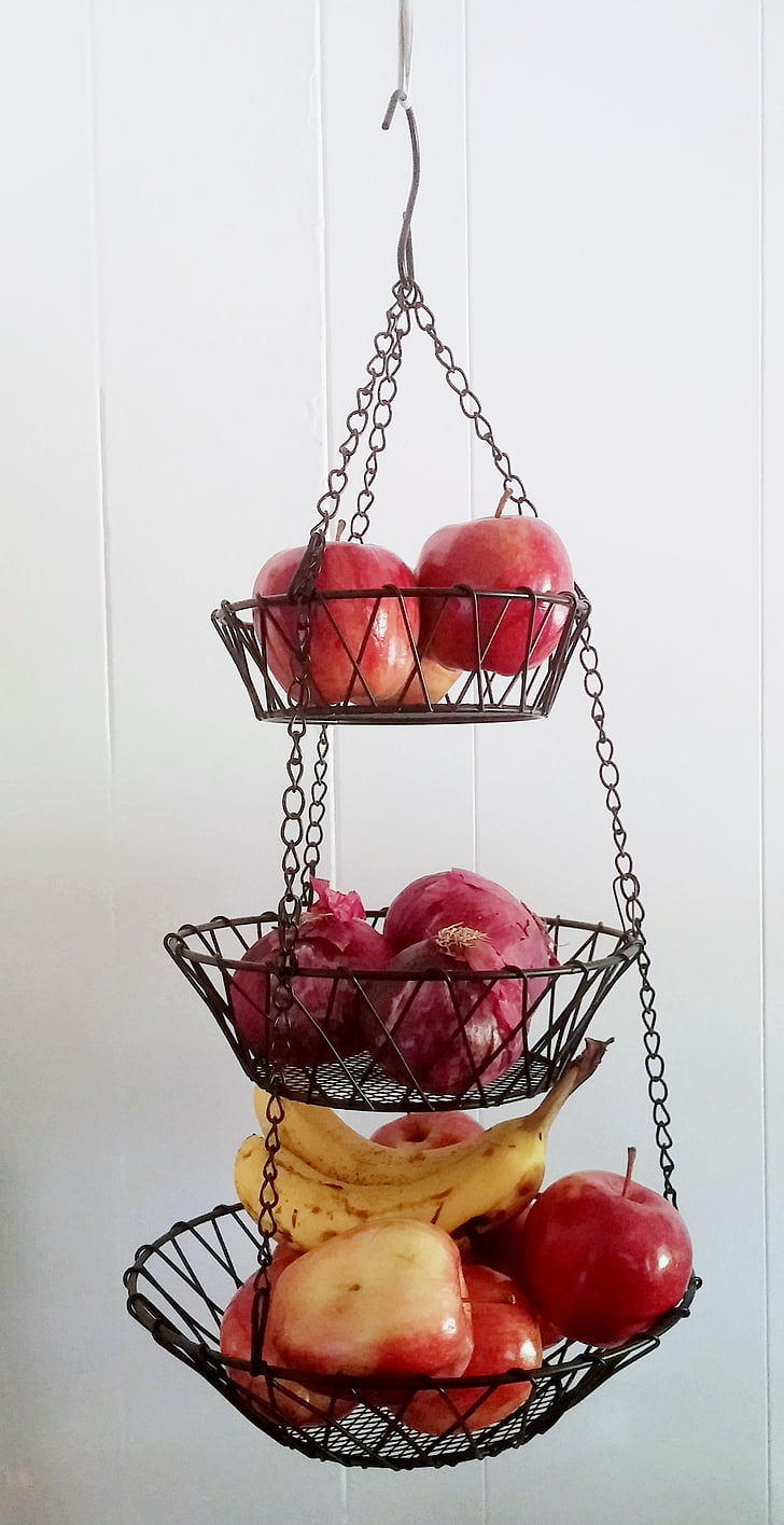 hanging basket, wire basket, basket, fruit basket, fruit, hanging, food