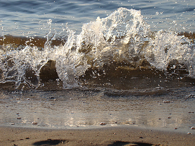 wave, spray, beach, sand, river, sun, summer