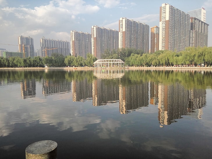 park, lake, building, reflection, water, architecture, waterfront