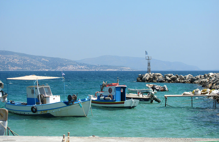 Görögország, Samos, csónak, víz, nyugalom, tenger, Marina