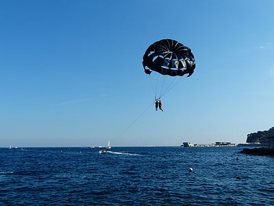 parachute ascensionnel, parachutisme contrôlable, haute, parachute, mouche, vue d’oiseau, parapente