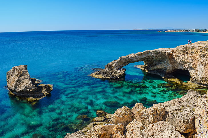 Cypern, Ayia napa, naturliga bågen, kusten, erosion, landskap, naturen