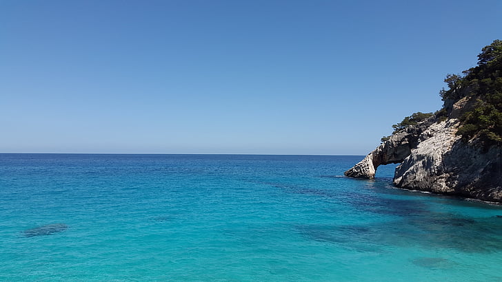 Středomořská, tyrkysová, Já?, modrá, pláž, pobřeží, Sardinie