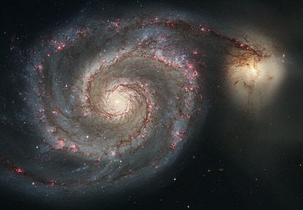 whirlpool galaxy, galaxy, messier 51, ngc 5194 5195, hubble spiral galaxy, spiral structure, starry sky