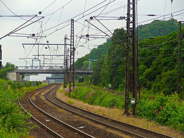 railway, track bed, industry, catenary, industripark, train, freight train