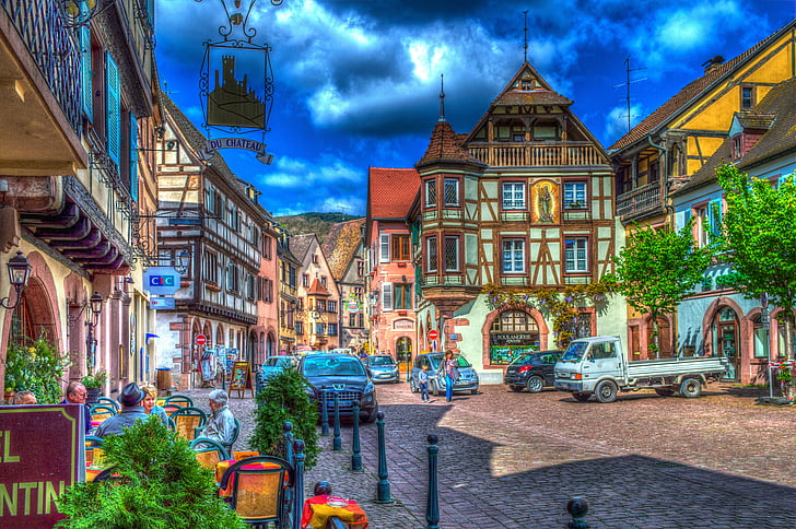 thành phố Kaysersberg, vùng Alsace, Pháp, giàn, phố cổ, bộ lọc ảnh, bộ lọc