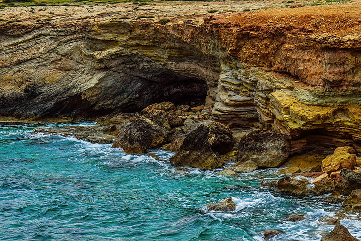 Cliff, rotsachtige kust, zee grotten, erosie, natuur, rotsen, zandsteen