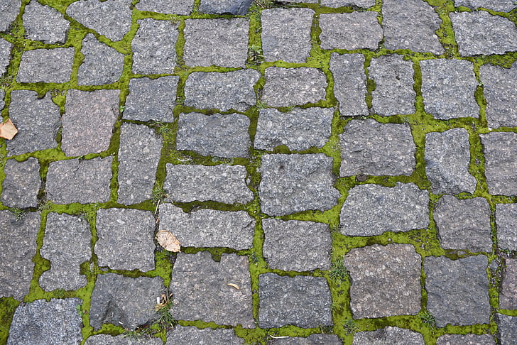 paving stones, grass, moss, stones, ground, away, repetition