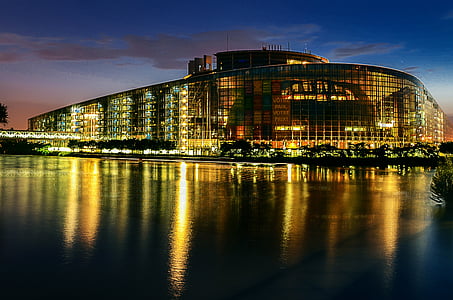 Europaparlamentet, Strasbourg, eksponering, europeiske, arkitektur, Alsace, refleksjon