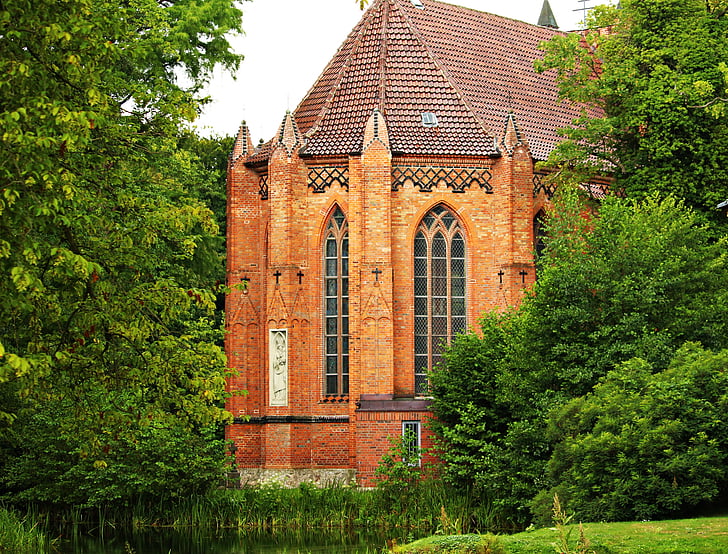 Kościół, Cegła, budynek, Ludwigslust-parchim, park zamkowy, Architektura