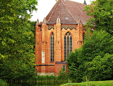 kerk, baksteen, gebouw, Ludwigslust-parchim, kasteelpark, het platform