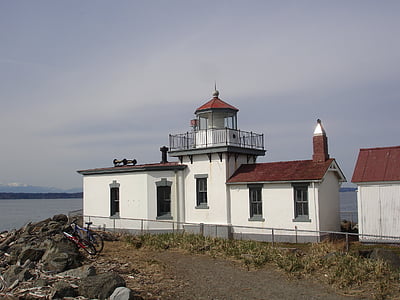 discovery park, lighthouse, seattle, puget sound, sea, seacoast