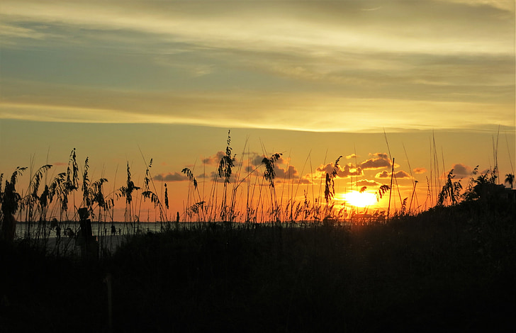solnedgång, havet, Florida, kvällshimmel