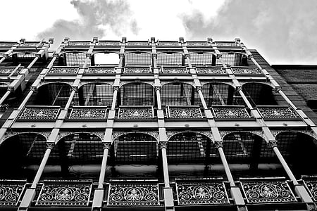 building, architecture, sky, clouds, black and white