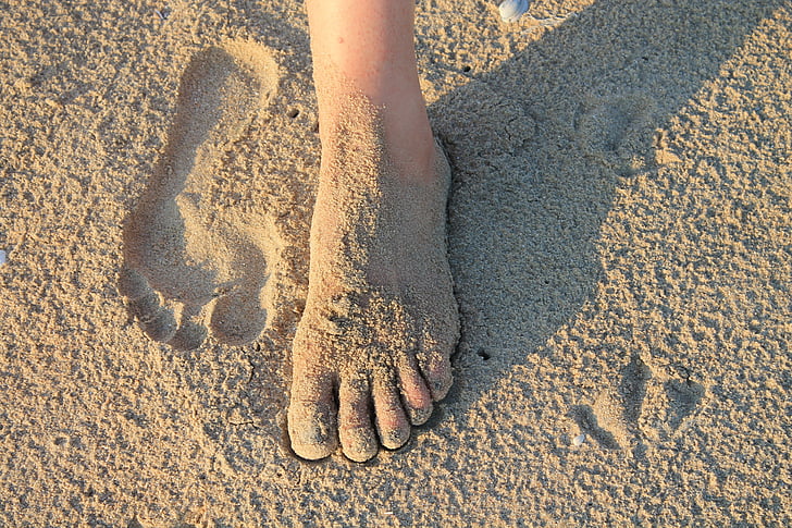 stopala, pijesak, otisak stopala