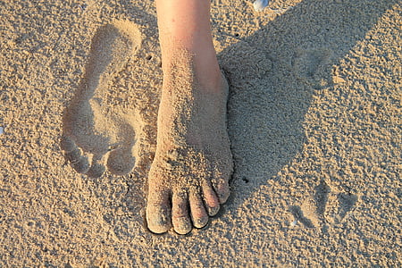voet, zand, voetafdruk
