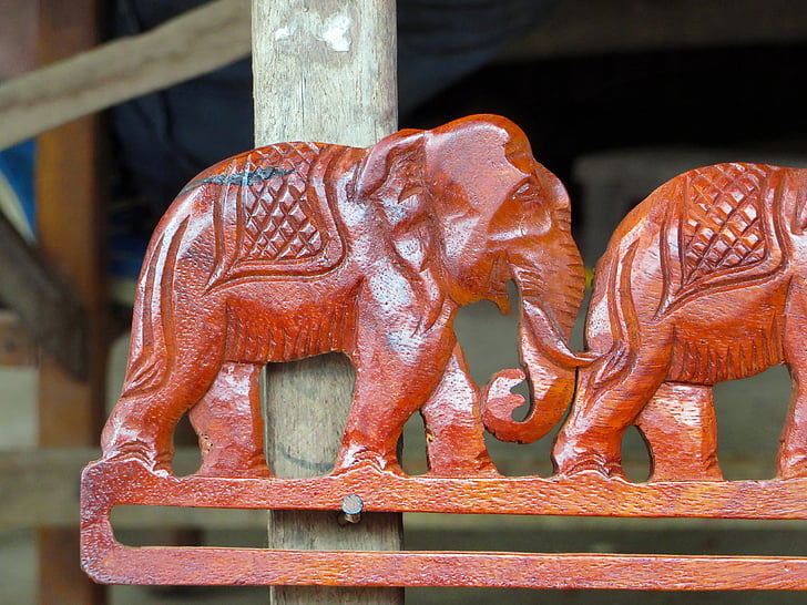 Laos, skulptur, elefant, Frise, kunst, treskjæring