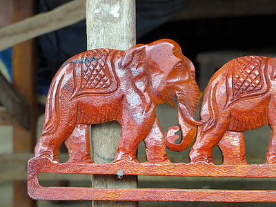 Laos, sculpture, éléphant, Frise, art, sculpture sur bois