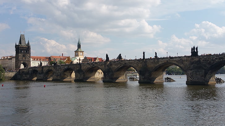 Prag, Bridge, landmärke, Charles bridge, historiska, berömda