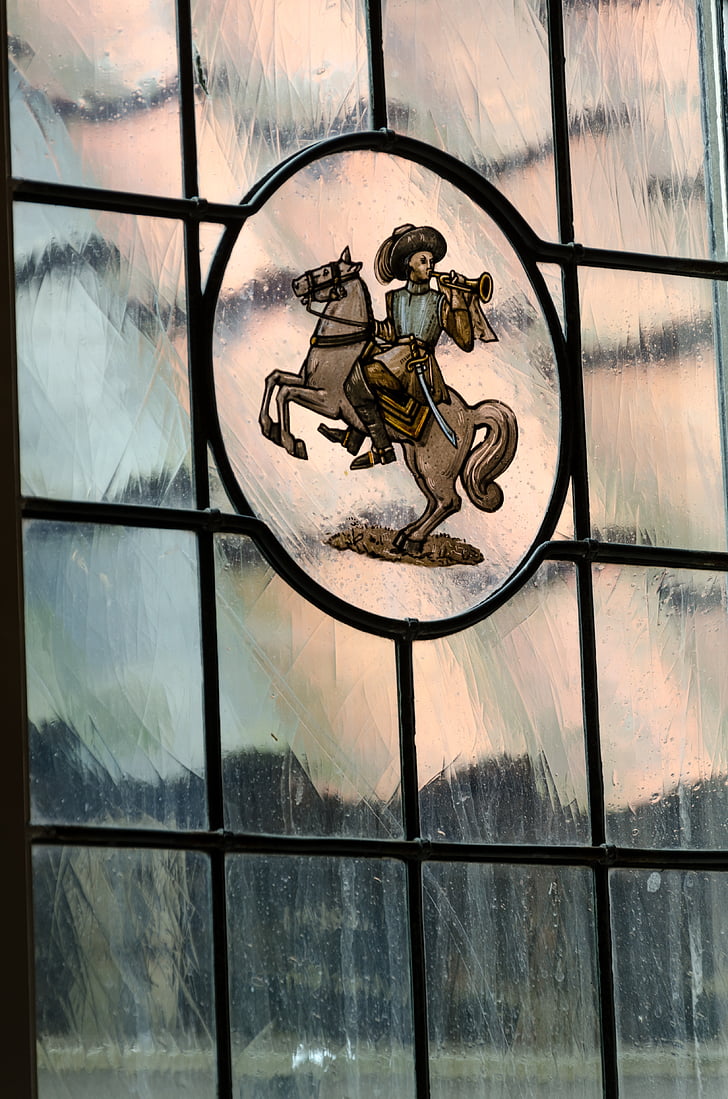stained glass, window, rider, horse, hannemahuis is situated, museum, harlingen