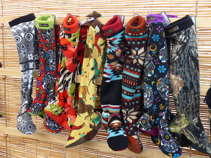 kleurrijke, kunstzinnige, sokken, kous, ontwerp, artistieke, decoratie