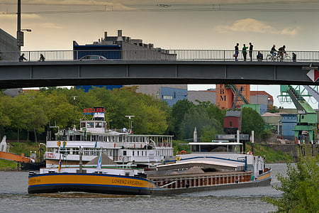 Mannheim, Neckar, brug, schip