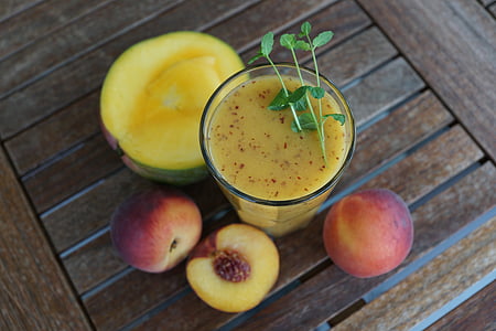 Smothie, ovocie, nápoj, sklo, zdravé, broskyňa, Mango