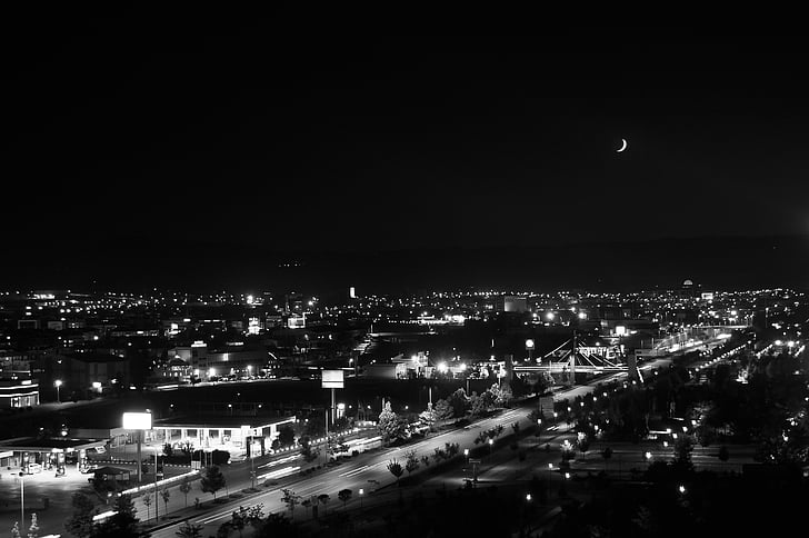 nacht, landschap, zwart-wit