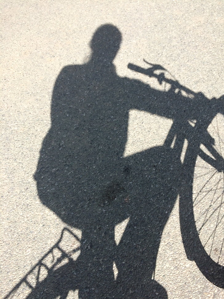 bicicleta, sombra, sol, imagen de espejo