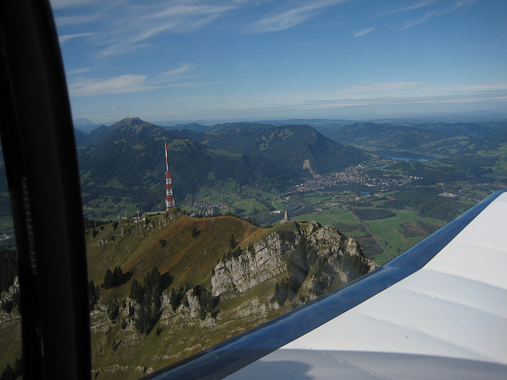 Allgäu, greened, Durach, repülés, hegyi, Cessna, menet közben