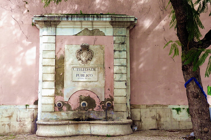 fontanas, Architektūra, Chimera, senas, Portugalija, Lisabonos