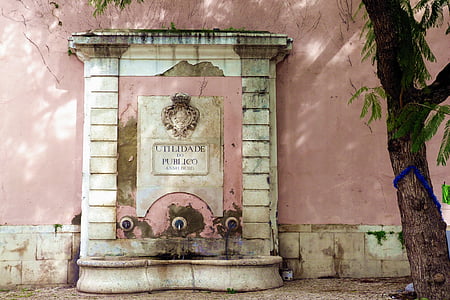 Fontanna, Architektura, gargulec, stary, Portugalia, Lizbona