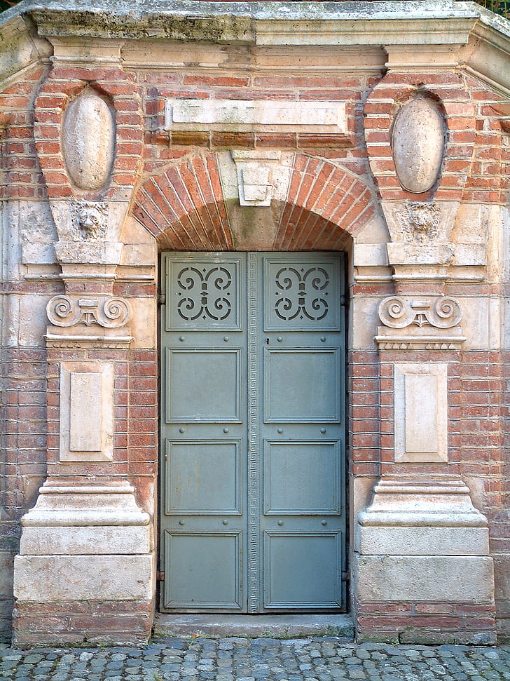 Toulouse, tijolo, cidade rosa, porta, arquitetura, entrada, porta de entrada