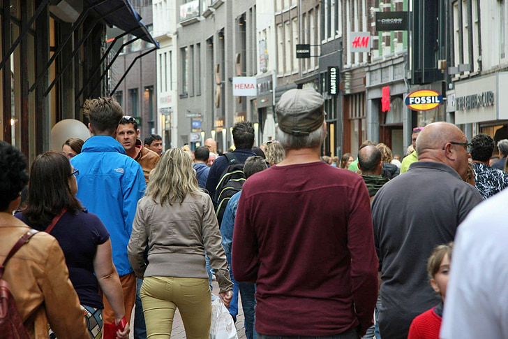 Amsterdam, lidé, veřejné, chůze, Kalverstraat, nakupující, město