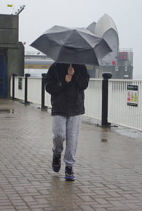 мокър, дъжд, Момче, Темза, бариера, вода, времето