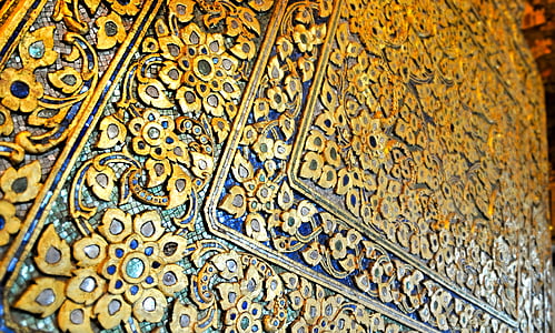 ornament, detail, pattern, golden, blue, ornate, decor