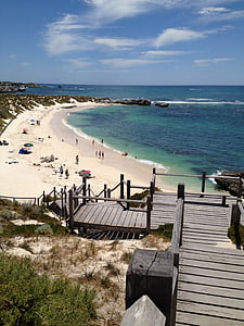 Остров Роттнест, пляж, деревянные лестницы, побережье, Лето, Австралия