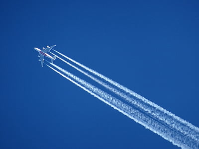 aeromobili, Contrail, cielo, aria, volare, parzialmente nuvoloso, aletta di filatoio