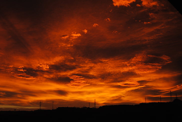 silueta, Foto, zgrada, nebo, zalazak sunca, Crveno nebo, narančasta boja