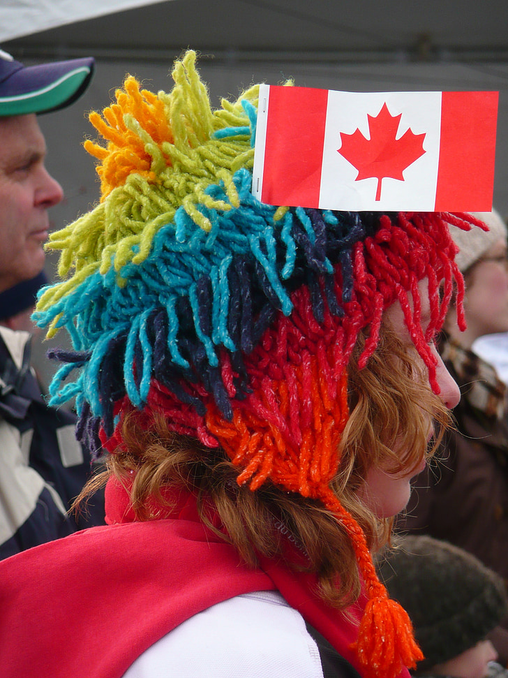 Canadien fan, Vinter OL-spill, besøkende, menneskelige, jente, fargerike, hodet