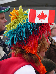 Canadien fã, Jogos Olímpicos de inverno, visitante, humana, menina, colorido, cabeça