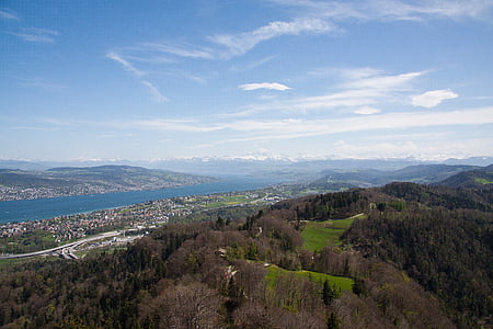 Cīrihes ezers, Raugoties no uetliberg, Šveice, Alpu, sniega, uetliberg, kalni